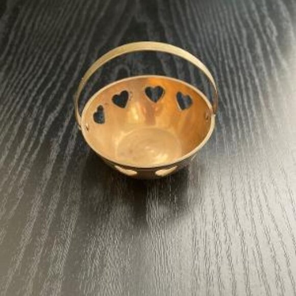 Tiny Brass Basket With Hearts - Picture 1 of 5